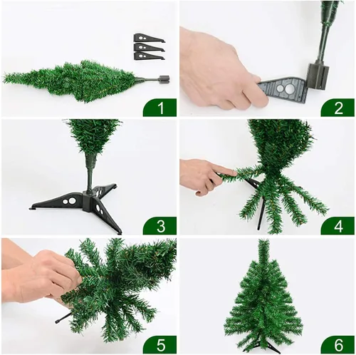 Vista 6 de Mini árbol de pino artificial de Navidad de 18 pulgadas con luces LED y adornos (árbol verde, luz multicolor)