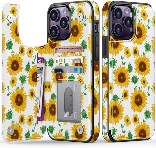 Vista 73 de LETO para iPhone 15 Pro Funda tipo cartera - Tapa tipo folio con patada - Diseños de moda - Tarjetero - Funda protectora para mujeres y niñas - 6.1