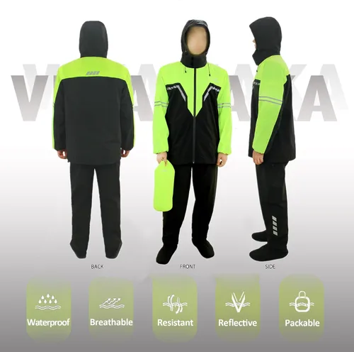 Vista 6 de Traje de lluvia impermeable para hombres, chaquetas de lluvia ligeras y pantalones reflectantes portátiles para motocicleta, ciclismo