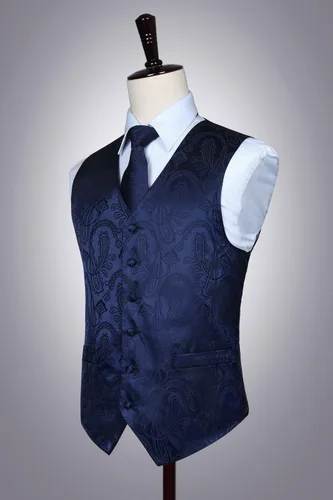 Vista 7 de HISDERN Conjunto de 3 piezas de chaleco formal para hombre, chaleco formal de cachemira floral jacquard corbata bolsillo cuadrado chalecos