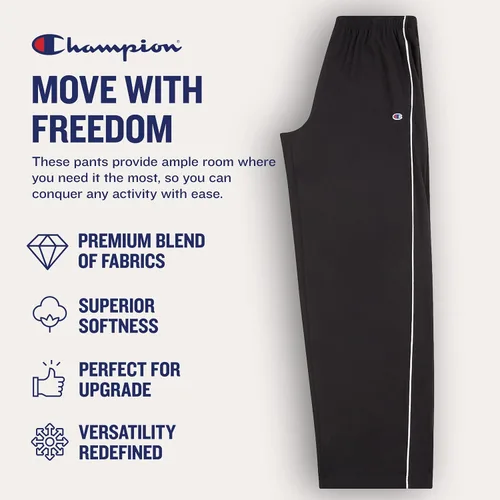 Vista 5 de Champion Mens Big and Tall Open Bottom Lounge Pants, Lightweight Jersey Sweatpants