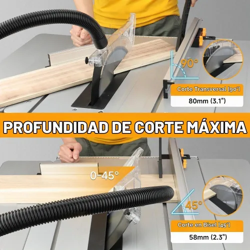 Vista 10 de Hoteche Sierra de Mesa de 10 Pulgadas - Sierra Eléctrica de 15 Amperios con Soporte y Mesa Extensible para Carpintería, Ebanistería, Proyectos