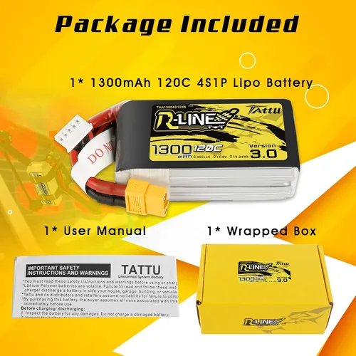 Vista 2 de TATTU RLine versión 3.0 1300mAh 14.8V 120C 4S LiPo Batería con XT60 Plug para RC Barco Camión Heli Avión UAV Drones FPV