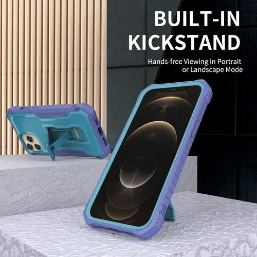 Vista 4 de Funda para Apple iPhone 12 Pro Max, protección de grado militar a prueba de golpes con protector de pantalla HD de vidrio templado y soporte Azul
