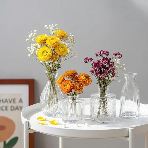 Vista 9 de Juego de 4 jarrones de cristal, 4 tamaños de florero pequeño para decoración de mesa de fiesta o hogar