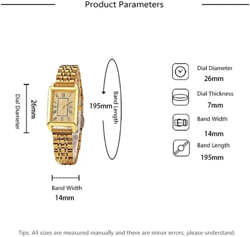 Vista 4 de Relojes de oro de lujo para mujer, reloj de pulsera rectangular vintage, esfera con números romanos, relojes de cuarzo analógicos