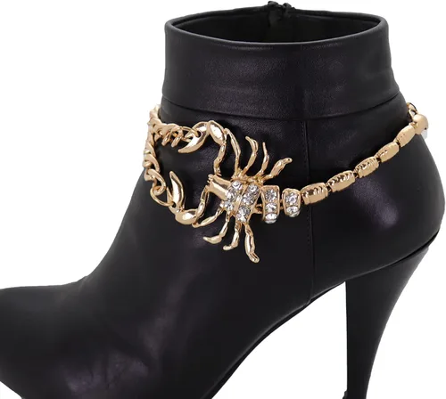 Vista 6 de Joyería de moda occidental para mujer, cadena de metal dorado, tobillera con dije de escorpión elegante, Plata