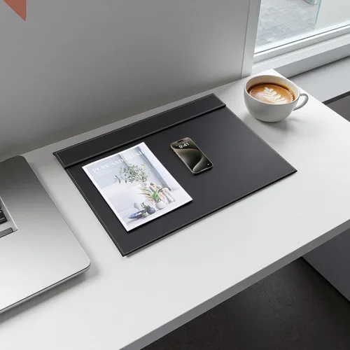Vista 5 de KINGFOM Vade para escritorio de cuero sintético ultra suave con clip para papel A3/A4, protector de mesa para dibujo y escritura, grande de 24"x18
