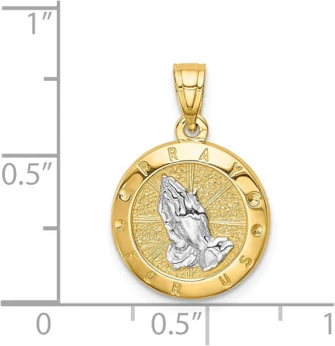 Vista 4 de Colgante de oro amarillo macizo de 14 quilates con dos tonos de manos rezando