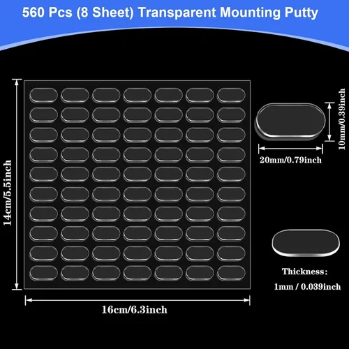 Vista 2 de JANYUN 560 piezas de masilla de montaje, puntos adhesivos de doble cara removibles, tachuela adhesiva transparente para colgar en la pared, adhesivo