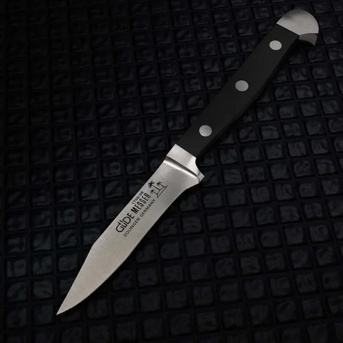 Vista 5 de Gude Alpha Series - Cuchillo de pelar forjado de doble refuerzo con mango Hostaform negro de 3 pulgadas, fabricado en Solingen, Alemania desde 1910