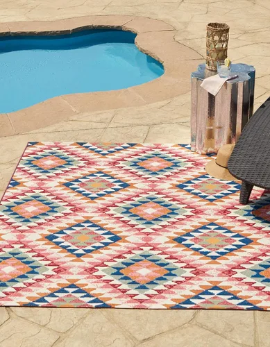 Vista 15 de Unique Loom Outdoor Southwestern Collection - Alfombra de área - Fethiye (2' x 3' 1", rectangular, azul/azul claro)