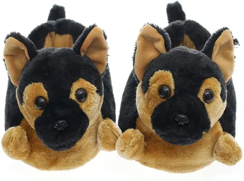 Vista 3 de Millffy Pantuflas clásicas de conejo para adultos, pantuflas de felpa de tamaño infantil, pantuflas de animales de pastor perro corgi disfraz calzado