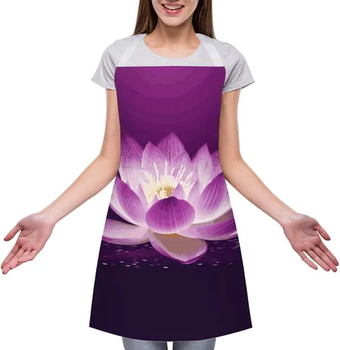 Vista 3 de MUSM Lotus Flower Purple Apron，Classic Vintage Funny with Pockets Aprons,Adjustable Bib Waterdrop Resistant for Kitchen Cooking Restaurant BBQ