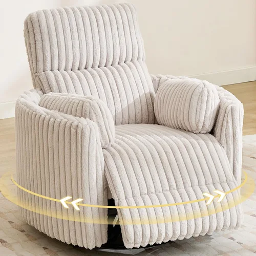 Vista 12 de Mecedora eléctrica giratoria con asiento basculante y reclinable Comfort Stretch para cuarto de bebé con 2 almohadas, silla reclinable eléctrica