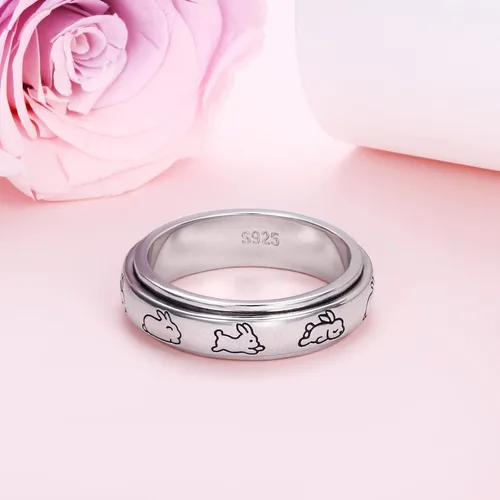Vista 5 de Anillos giratorios de plata de ley S925 para ansiedad, preocupación, aliviar el aburrimiento, TDAH, autismo, banda para mujeres y adolescentes