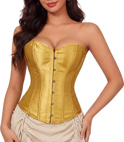 Vista 16 de Zhitunemi - Conjunto de lencería sensual para mujer, corsé de satén negro moldeador de cintura Beige