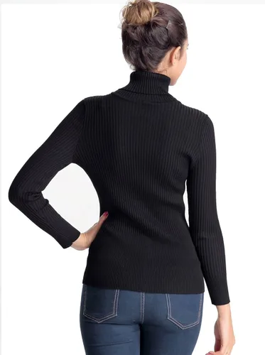 Vista 3 de PrettyGuide suéter acanalado mangas largas con cuello de tortuga para mujer