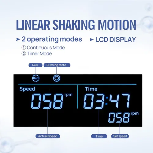 Vista 3 de Agitador lineal LCD de 40 a 300 rpm, capacidad de 4.4 lbs, con temporizador, agitador lineal digital con modo continuo o modo de temporizador