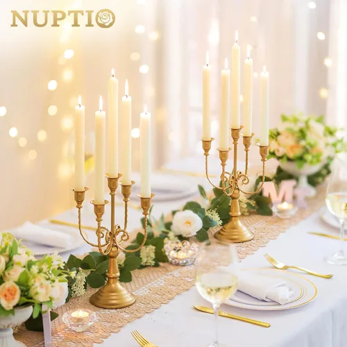 Vista 3 de NUPTIO - Candelabros dorados, juego de 2 candelabros de 5 brazos Oro de 5 brazos