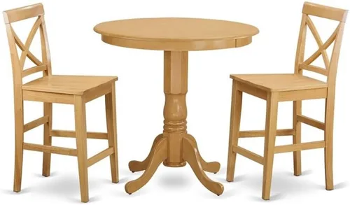 Vista 9 de East West Furniture JAPB3-OAK-C - Juego de pub de 3 piezas de altura de mostrador contiene una mesa de comedor redonda con pedestal y 2 sillas