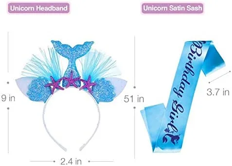 Vista 4 de Mermaid Outfit Set Shirt, Rainbow Tutu Dress, Satin Sash, Headband Birthday Gifts for Girls Costume