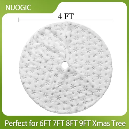 Vista 3 de Falda de árbol de Navidad de 4 pies, color blanco - para árbol de Navidad de 6 pies, 7 pies, 8 pies, 9 pies, falda de árbol de Navidad con copos