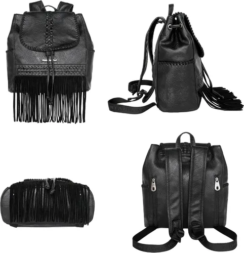 Vista 2 de Montana West Fringe Concho Collection - Mochila escolar grande de viaje con borla, a negro