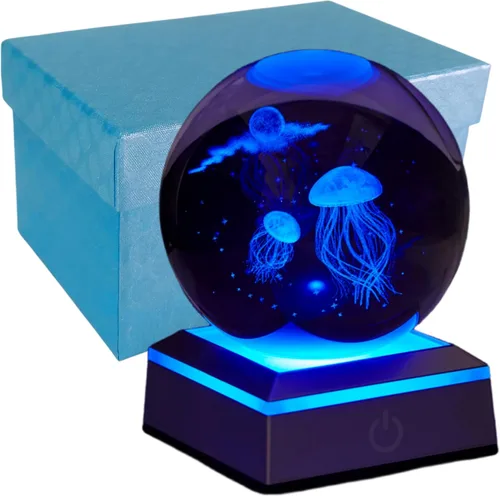 Vista 14 de Lámpara de noche de bola de cristal 3D con base LED - Lámpara de bola de cristal en forma de pez para cumpleaños, festividades, regalos de Navidad