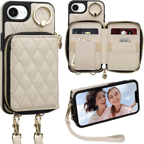 Vista 38 de Funda para iPhone 12 Pro/iPhone 12 de 6.1 pulgadas, cartera cruzada con cremallera para mujer, tarjetero con bloqueo RFID, funda de cuero con Negro
