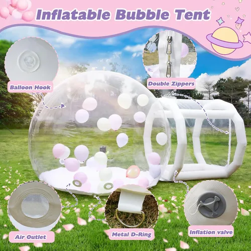 Vista 5 de Casa de Burbujas Inflable Cúpula para Niños y Adultos, Casa de Burbujas de PVC Transparente con Túnel, Soplador de Aire, Bomba de Aire, Casa