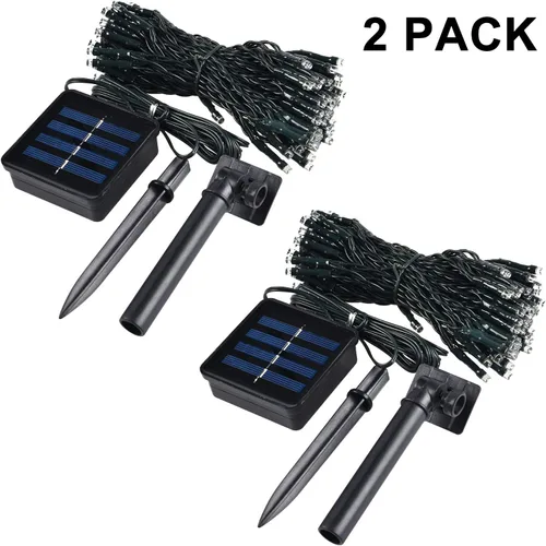 Vista 5 de Paquete de 2 luces de cadena solar de 200 LED, 85.2 pies 8 modos de luces de cadena solar para exteriores, luces de cadena impermeables
