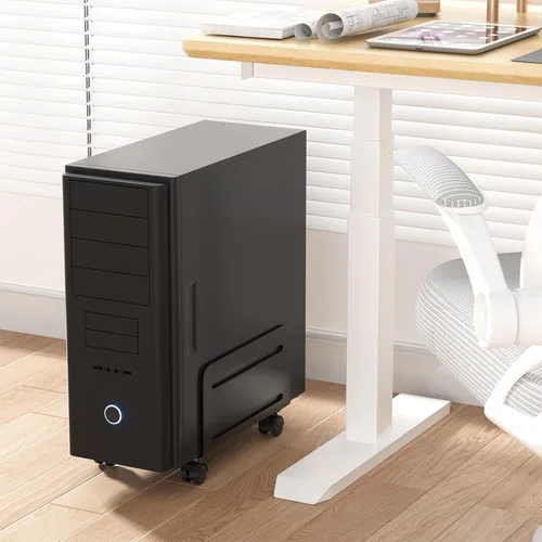 Vista 7 de AGPTEK Soporte para CPU, ancho ajustable de 4.7 a 8.2 pulgadas con 2 ruedas de bloqueo y 2 ruedas giratorias, color negro
