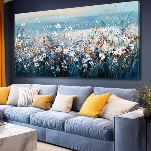 Vista 8 de GAIDUOMAI Lienzo de flores silvestres para dormitorio, lago azul, para colgar en la pared, obras de arte de naturaleza coloridas pinturas de pared