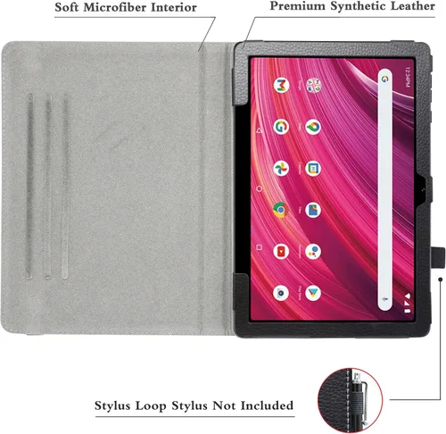 Vista 5 de BIGE Funda giratoria para BLU M10L Plus, soporte giratorio de 360 grados con cubierta de patrón lindo para tableta de 10.1", color negro