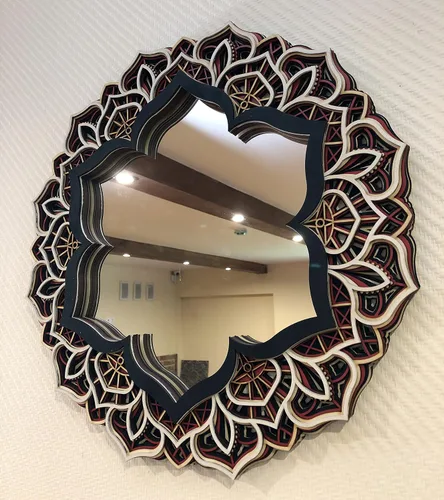 Vista 2 de BHDecor Espejo para decoración de pared para el hogar, marco tallado con láser de varias capas, elegante mandala de madera para colgar, paneles