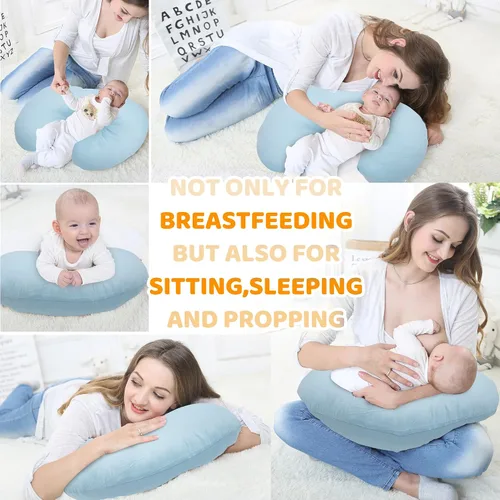 Vista 9 de LAT - Almohada de lactancia para lactancia materna, funda extraíble 100% algodón, almohadas ergonómicas para lactancia materna para mamá y bebé