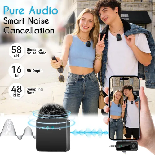 Vista 2 de Mini micrófono inalámbrico para iPhone/Android/cámara, reducción de Negro