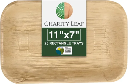 Vista 6 de Charity Leaf Paquete de 1000 bandejas de hoja de palma de 9 x 6 pulgadas Platos ecológicos y compostables estilo bambú para eventos y bodas