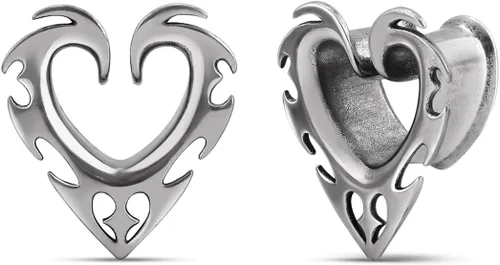 Vista 11 de ERKUOO 2 túneles ocultistas góticos barrocos de oreja de 2G a 1 pulgada de corazón, llama, media luna, espiral, dilatadores, joyería de piercing