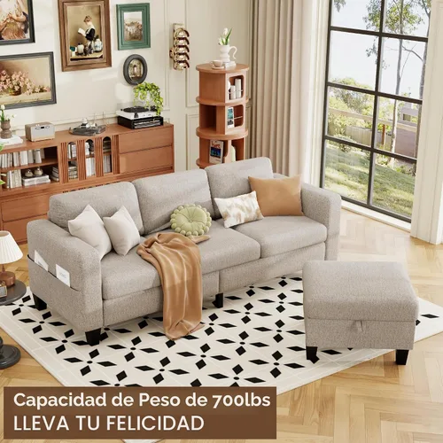 Vista 7 de ZeeFu Sofás modulares y modulares para sala de estar, sofá modular en forma de L de 3 plazas de 78 pulgadas con otomana de almacenamiento, moderno