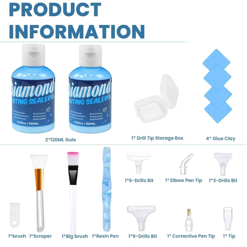 Vista 2 de Kits de sellador de pintura de diamantes, pegamento sellador de alto brillo para arte de diamantes, con herramientas y accesorios para bolígrafo