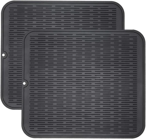 Vista 50 de ZLR 2 bandejas de silicona para fregadero (6 x 12 pulgadas/6.024 x 12.008 in) - Soporte estrecho para esponja para encimera de cocina - Tapete Negro