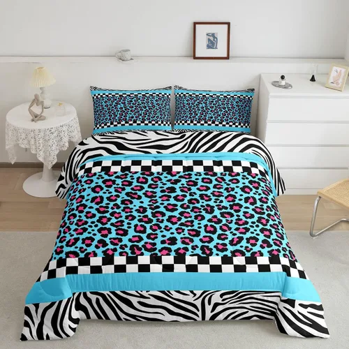 Vista 11 de Manfei Juego de edredón con estampado de leopardo, tamaño individual, juego de ropa de cama con estampado de guepardo marrón y negro, 2 piezas Negro