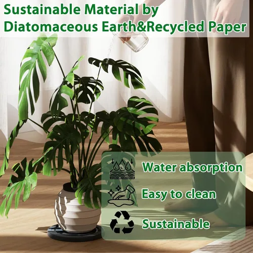 Vista 4 de Platillo para plantas, platillos para macetas, bandejas para macetas de tierra de diatomeas de secado instantáneo, bandejas redondas para goteo