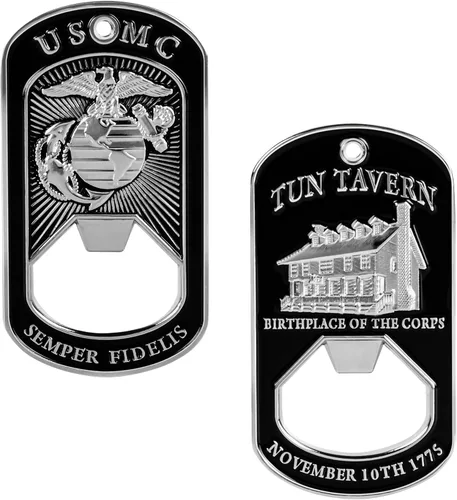 Vista 8 de Military Gift Shop One USMC Death Smiles at Everyone – Marines Smile Back - Abridor de botellas de identificación para perro – Abrebotellas
