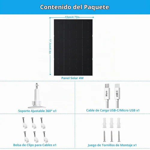 Vista 2 de Zivif Panel solar de 4 W para cámara de seguridad, cargador solar USB/USB-C 1 Paquete