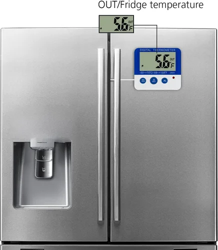Vista 6 de Termómetro digital para nevera con soporte magnético y soporte calibrado para congelador con alarma LED, memoria máxima/mínima, rango de -58°F a