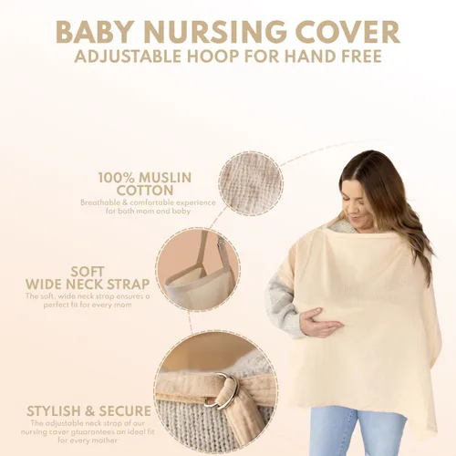 Vista 2 de ACTIVE BABY Funda de muselina para lactancia materna con aro ajustable para manos libres, transpirable, cubierta de lactancia 100% muselina