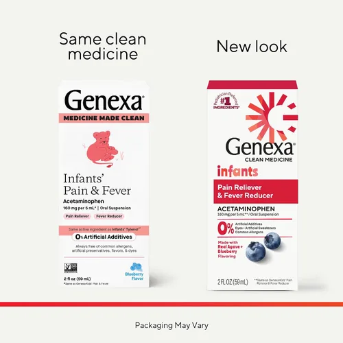 Vista 2 de Genexa Analgésicos para bebés limpios con acetaminofeno Ingredientes preferidos por pediatras Alivio del dolor y reductor de fiebre para bebés